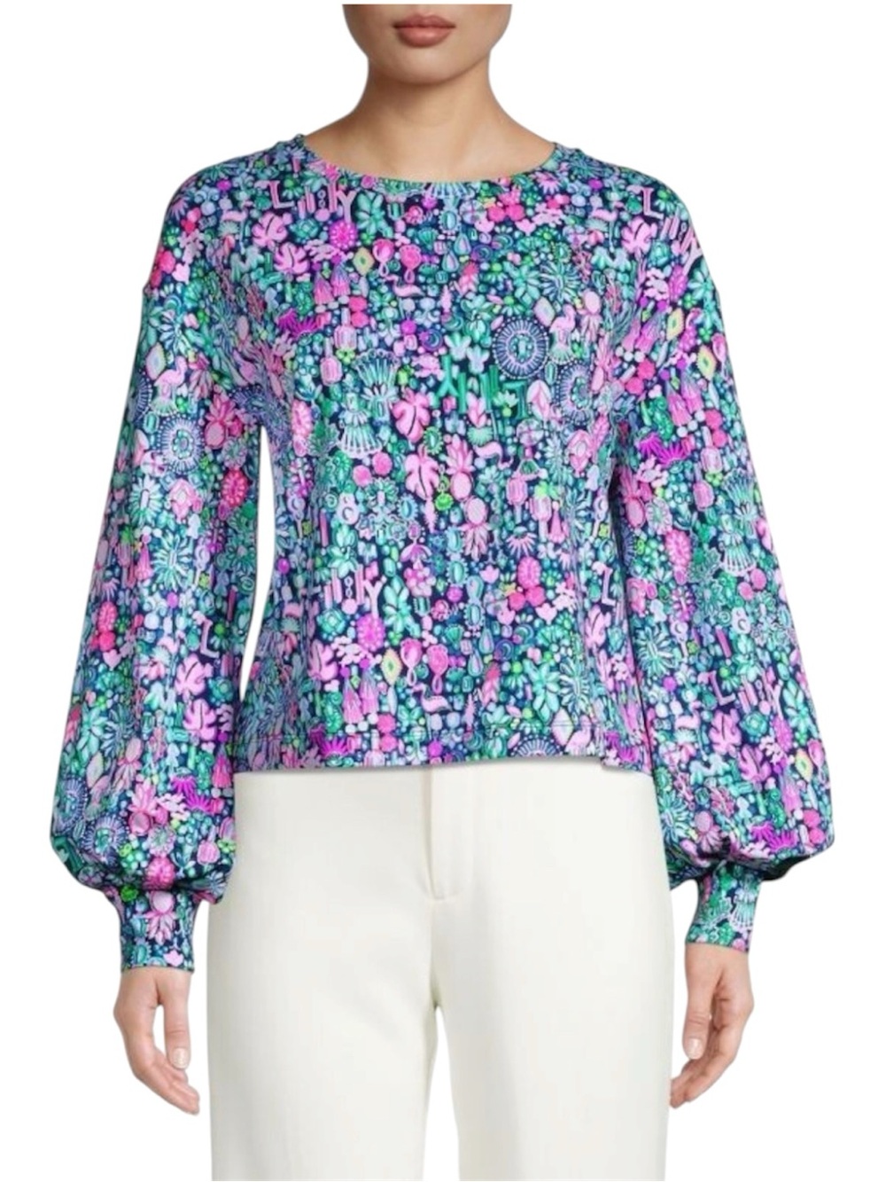 Lilly Pulitzer Kamala Long Sleeve Sweatshirt Multicolor Top Coastal Beachy Small